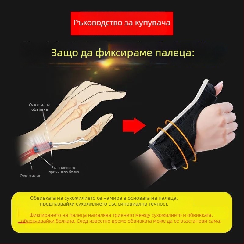 Защитник на китката с фиксиращ пръст и палец за навяхване на сухожилието, ръкавица за защита при използване на мишка