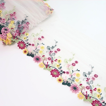 Водоразтворима мрежеста дантела с цветна бродерия за DIY, подходяща за танцово облекло и детски дрехи; широка лента
