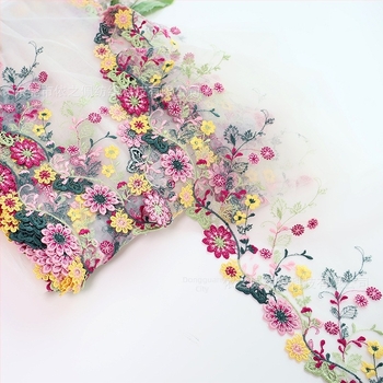 Водоразтворима мрежеста дантела с цветна бродерия за DIY, подходяща за танцово облекло и детски дрехи; широка лента