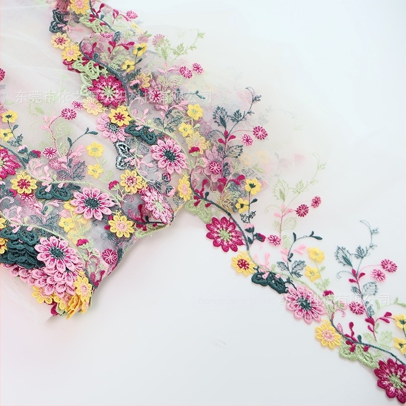 Водоразтворима мрежеста дантела с цветна бродерия за DIY, подходяща за танцово облекло и детски дрехи; широка лента