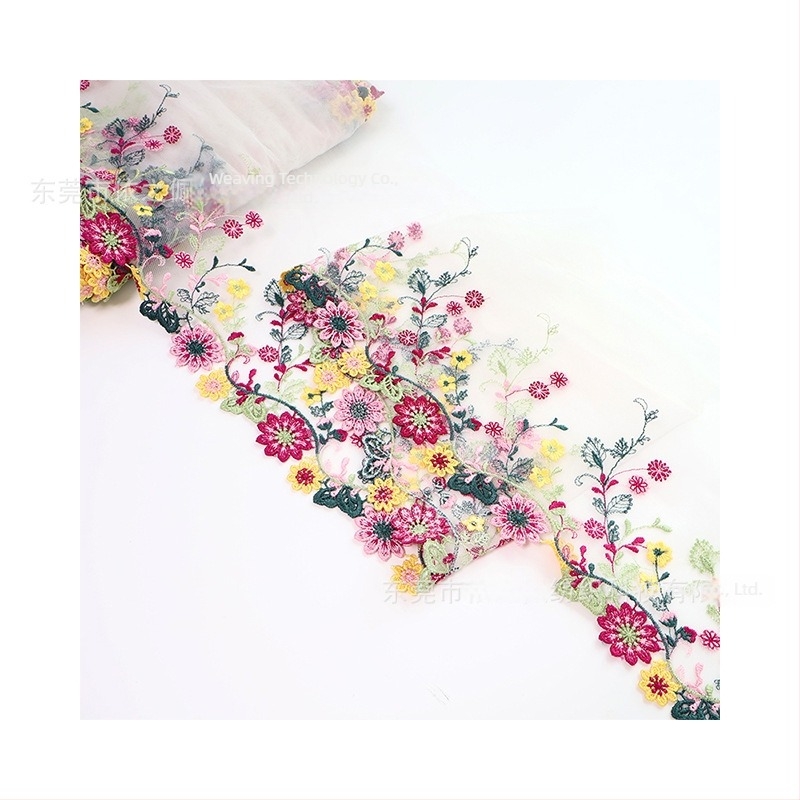 Водоразтворима мрежеста дантела с цветна бродерия за DIY, подходяща за танцово облекло и детски дрехи; широка лента