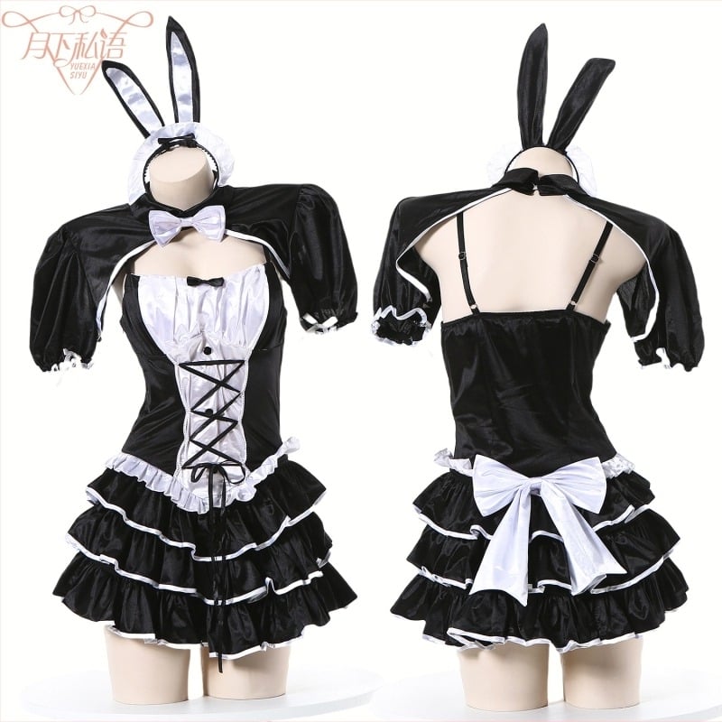 Сладко-пикантна рокля за зайче момиче с талията стягаща и панделка, cosplay комплект за жени