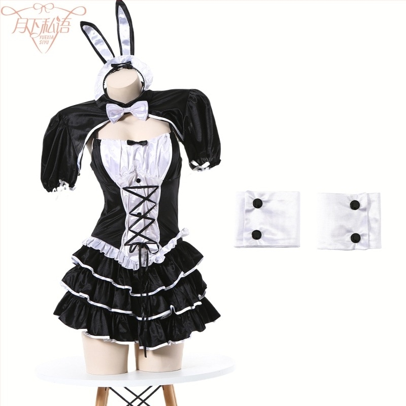 Сладко-пикантна рокля за зайче момиче с талията стягаща и панделка, cosplay комплект за жени