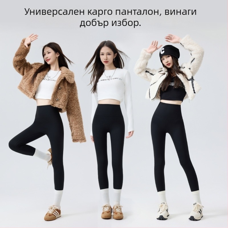 Дамски клин-панталони с подплата от флис и найлон, дебела вълно-коприна смес, висока талия, Барби стил, Shark панталони за стягане на корема и повдигане на ханша