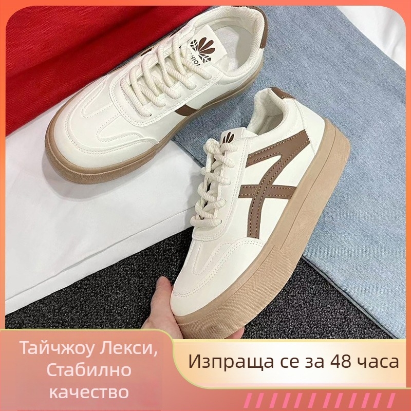Дамски обувки на дебела подметка в ретро стил, бели спортни маратонки за ежедневна употреба, модел 2025