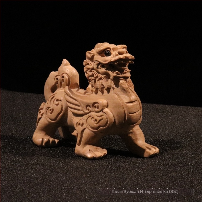 Прасковено дърво, изваяна фигура Pixiu Kirin, дърворезба в стил Нова китайска естетика