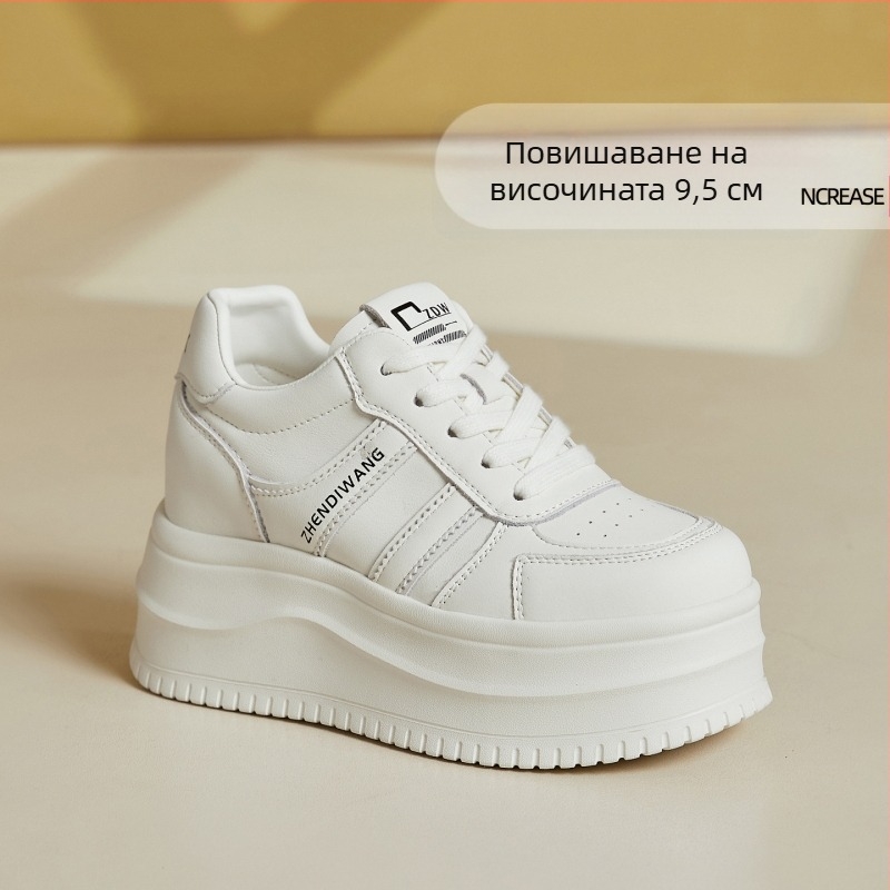 Дамски бели кецове с дебел подметник, повишаване на височината 9,5 см, ежедневни и стилни обувки