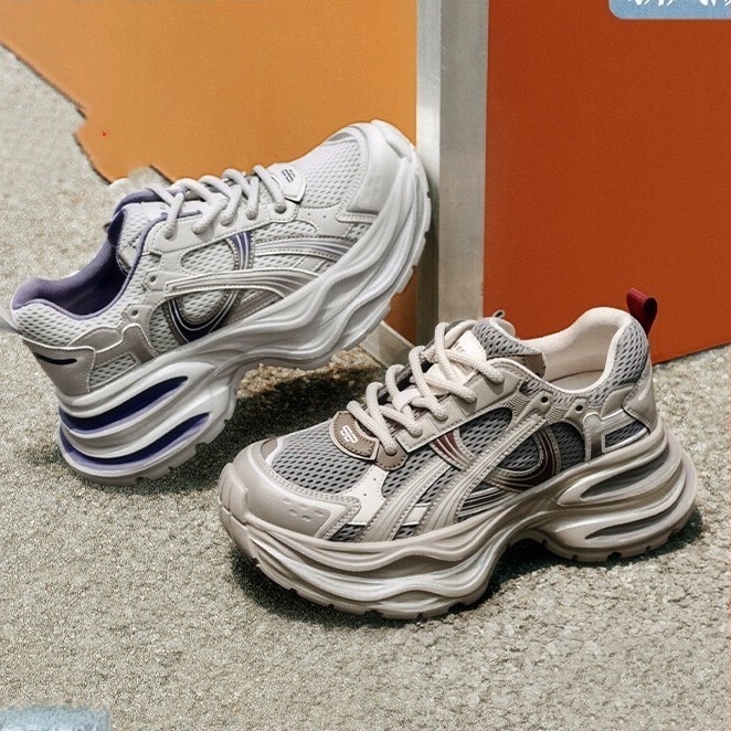 Есен 2025: дамски обувки тип dad shoes от естествена кожа с дебела подметка и мрежеста горна част, леки, повишават височината, дишащи, ежедневни спортни обувки
