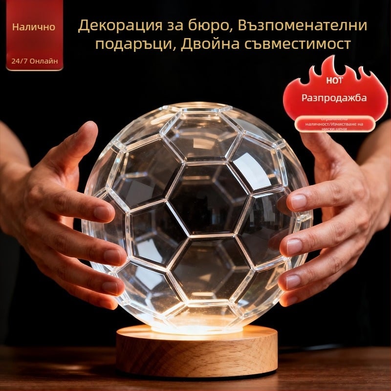 Кристална футболна украса с лампа, модерен минималистичен декор