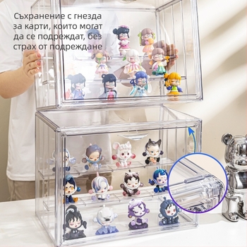 PET кутия за съхранение и показване на blind box с магнитен прозрачен прахозащитен капак — настолен дисплей за фигури