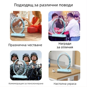 Кристален куб-трофей със слънчоглед, бял кристал - декоративен подарък