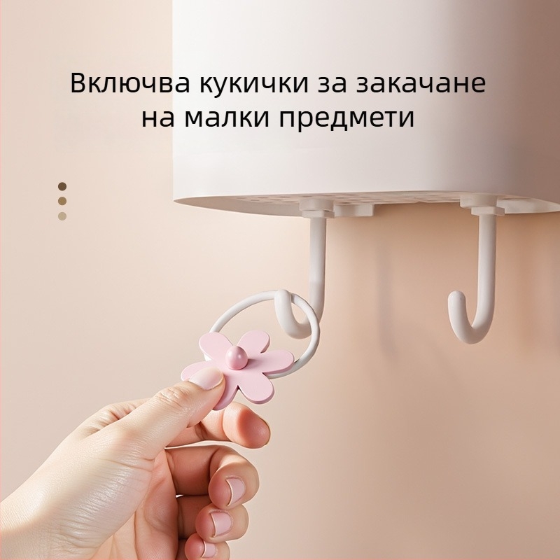 Стенен органайзер за баня – без пробиване, за съхранение на гребени, четки за зъби, паста за зъби и козметични четки