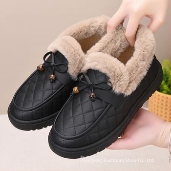 Дамски зимни обувки от памук с пухена подплата, дебели slip-on лоуфъри, топли и удобни, плоска подметка