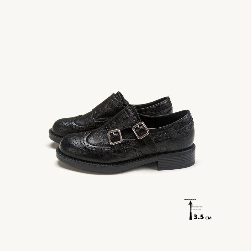 Женски vintage brogue loafer с резбован дизайн и катарама, кожени обувки в британски стил