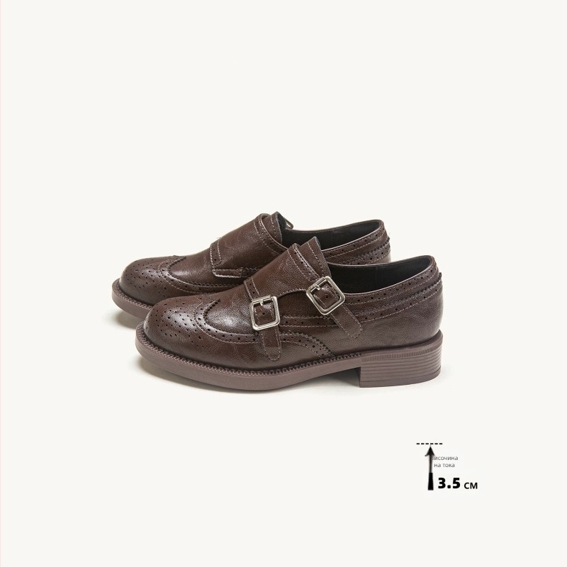 Женски vintage brogue loafer с резбован дизайн и катарама, кожени обувки в британски стил