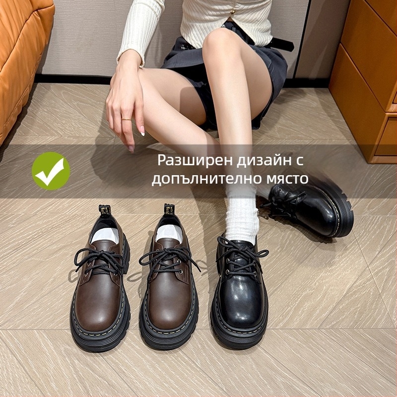 Женски лоуфъри с дебела подметка и подплата от флийс, плюс размер, ежедневни кожени обувки за есен 2024