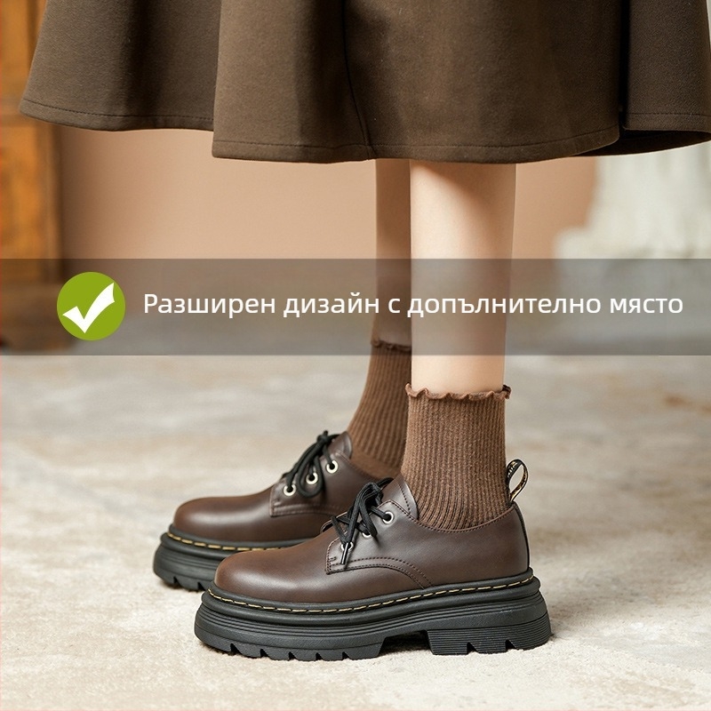 Женски лоуфъри с дебела подметка и подплата от флийс, плюс размер, ежедневни кожени обувки за есен 2024