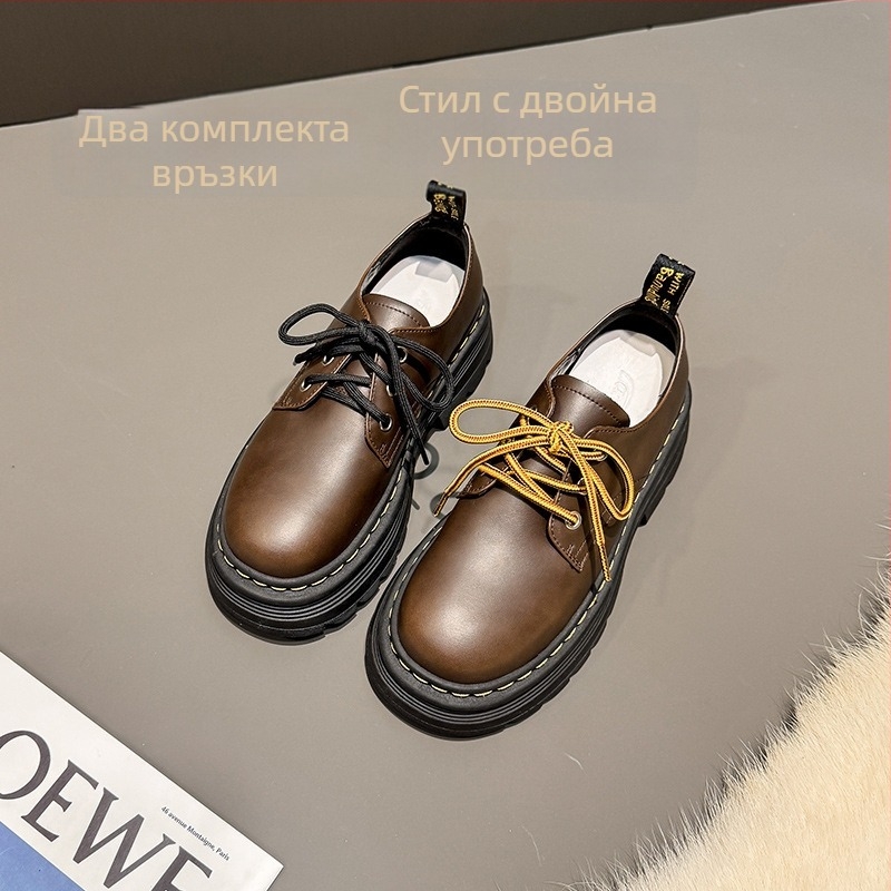 Женски лоуфъри с дебела подметка и подплата от флийс, плюс размер, ежедневни кожени обувки за есен 2024