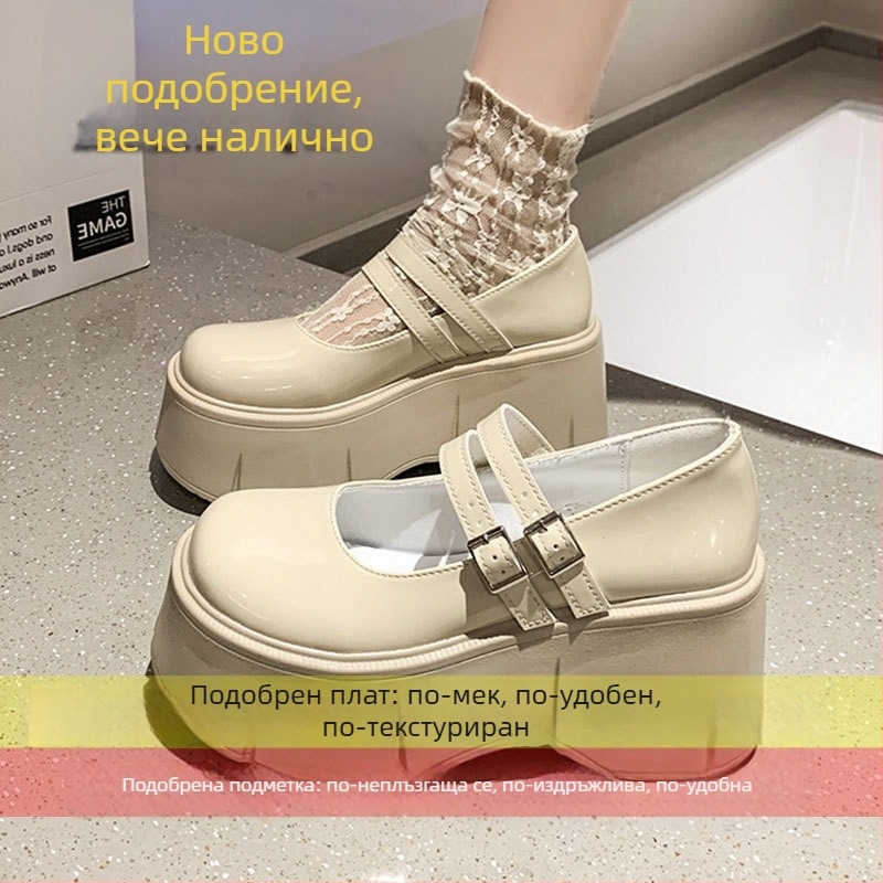Женски Mary Jane обувки от френски лак, есен 2024, колежански стил, дебела платформа, нисък отвор с катарама