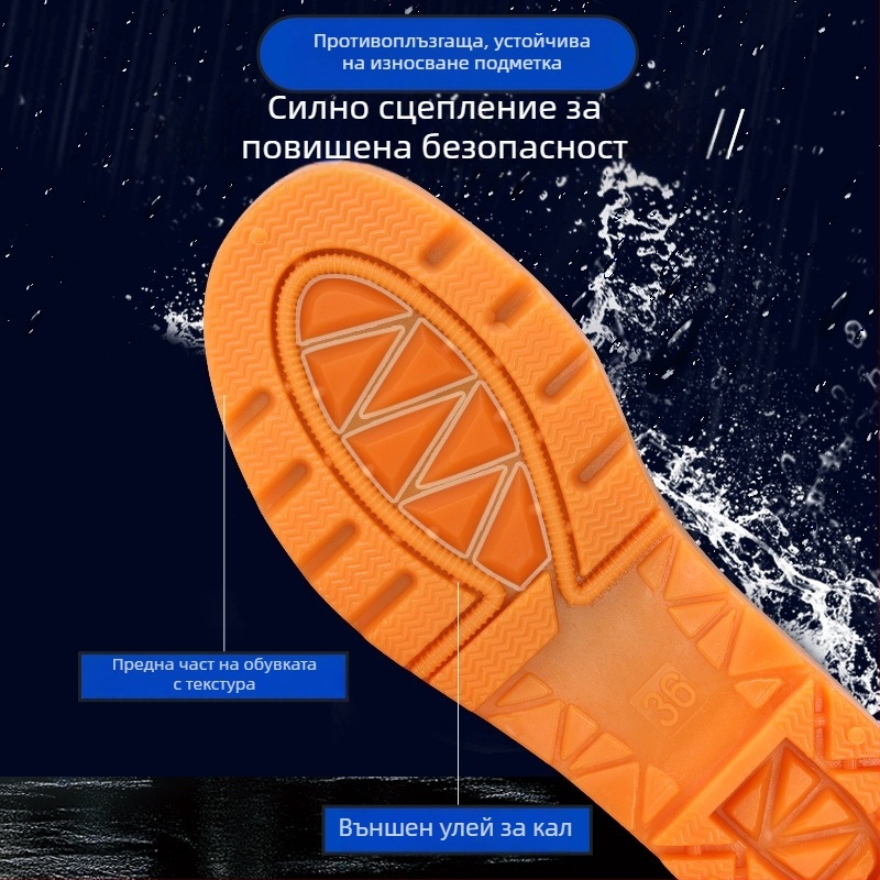 Черни дамски водоустойчиви ботуши за дъжд до средната част на прасеца, дебели PVC, за работа на открито