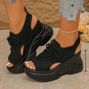 Дамски спортни сандали с дебела подметка, мрежеста горна част, кръгъл нос, клиновидна подметка, 2026 лято