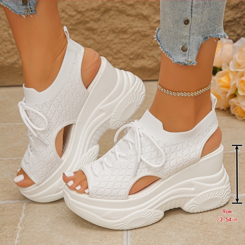 Дамски спортни сандали с дебела подметка, мрежеста горна част, кръгъл нос, клиновидна подметка, 2026 лято