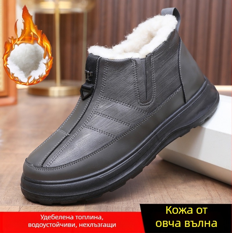 Мъжки зимни ботуши за сняг с подплата от пух и овча вълна, дебели, водоустойчиви и противохлъзгащи, Slip-On, топли