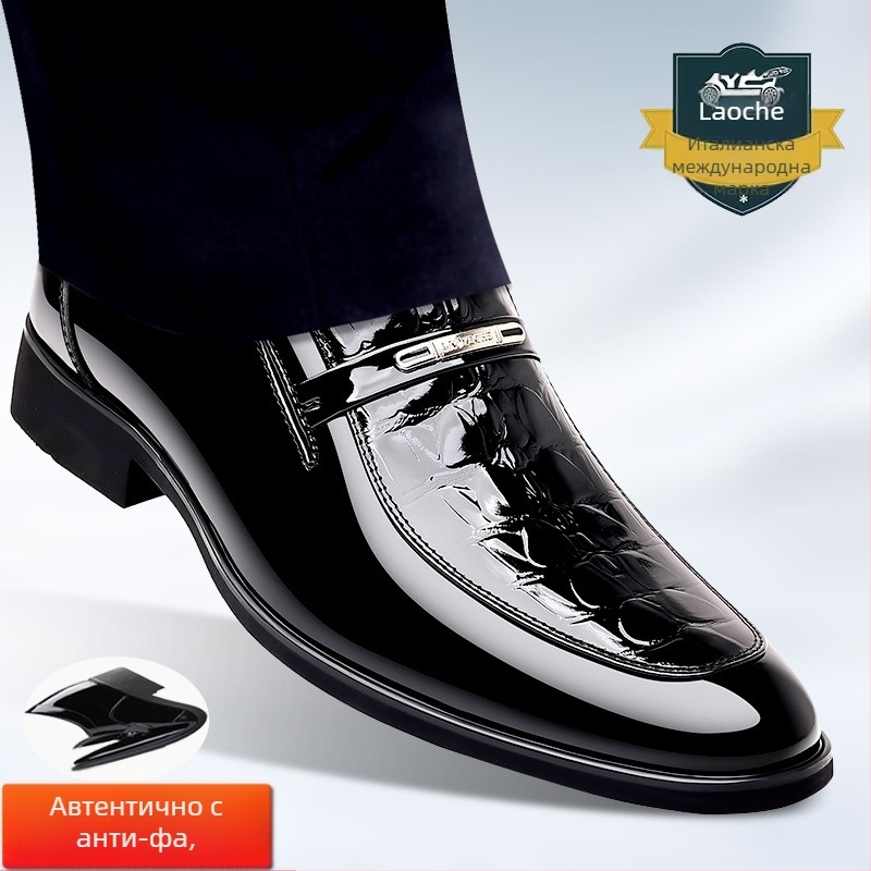 Мъжки обувки от естествена кожа с крокодилски принт, без връзки, дишащи, остър нос, нисък профил, за бизнес и сватби, гумена подметка