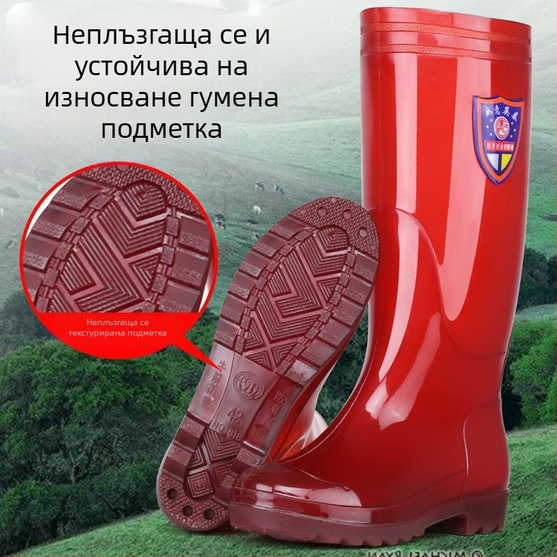 Мъжки водоустойчиви гумени ботуши за дъжд, с подплата от флийс и дебела подметка