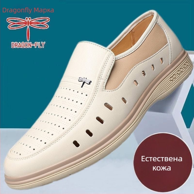 Мъжки кожени обувки, бели, дишащи, с мека подметка, за бизнес и ежедневие