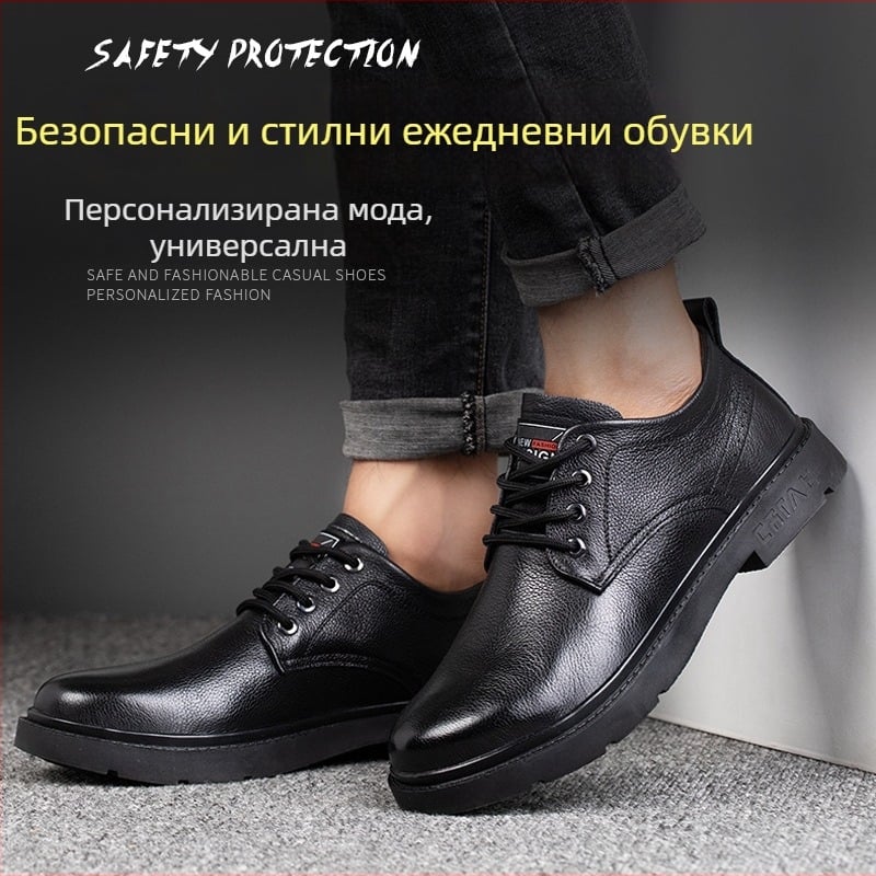 Мъжки обувки за безопасност за всички сезони със стоманен нос, дишащи и комфортни, мека подметка, издръжливи, устойчиви на удар и пробив, противохлъзгащи
