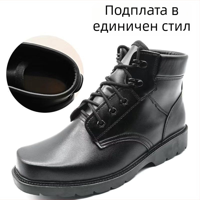 Мъжки високи кожени обувки за сняг от пълна телешка кожа, дебела подплата от вълна, водоустойчиви зимни ботуши