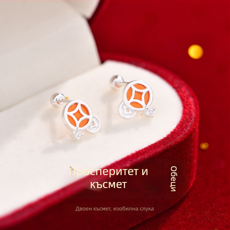 999 сребърни монетни обици за жени, свеж и изтънчен стил с късмет, минималистични и висококачествени обици за ухото