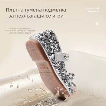 Детски обувки за принцеси в корейски стил за пролет и есен, с панделка и пайети, комфортна мека подметка