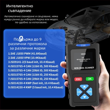 T100 автомобилен диагностичен инструмент OBD2 с ELM327 скенер