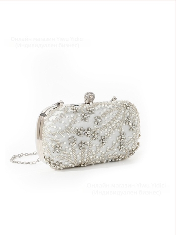 Вечерна клатч чантичка с кристали и перли, ръчно бродирана в китайски стил