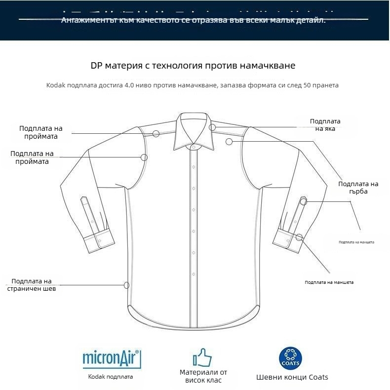 Мъжка риза с дълги ръкави, бизнес стил, Slim Fit, без нужда от гладене, устойчива на намачкване, бяла, едноцветна