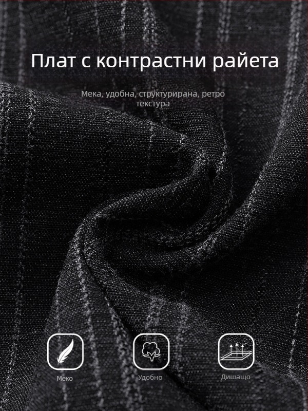Мъжка риза с кубинска яка, къс ръкав, райета, летен винтидж стил, стил старо богатство, висок клас излъчване