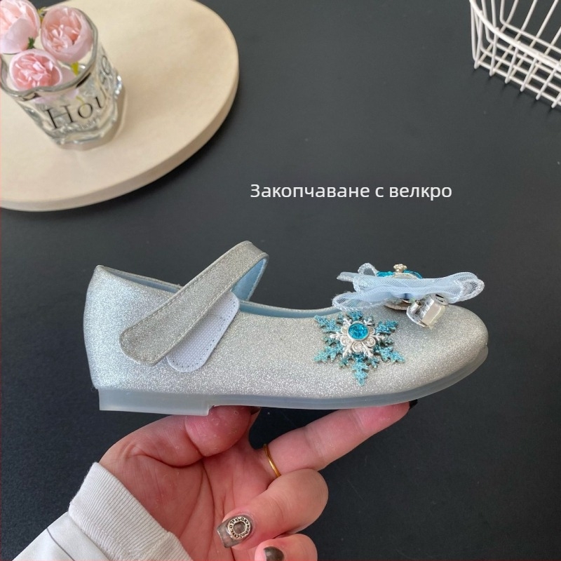 Обувки принцеси за момичета с Velcro закопчаване, светещи, мека подметка, PU горна част
