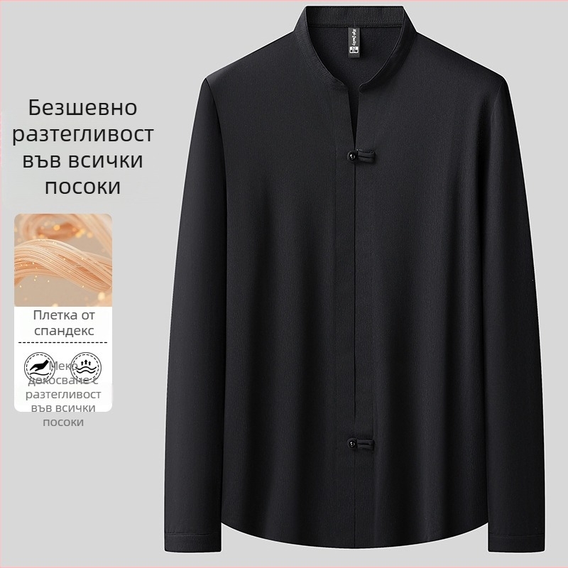Мъжки пуловер с кръгло деколте, дълги ръкави, минималистичен стил, свободен силует, цветни блокове
