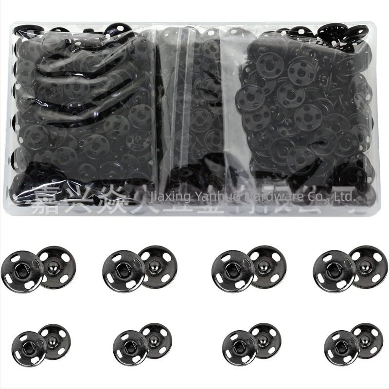 200 бр. скрити метални копчета в кутия, 10 мм и 12 мм, за дрехи, чанти и детски дрехи