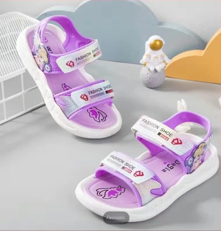 Детски сандали за плаж с Velcro закопчаване, cartoon цветя, мека подметка, неслизащи обувки, за деца 4–12 г, пролет 2025