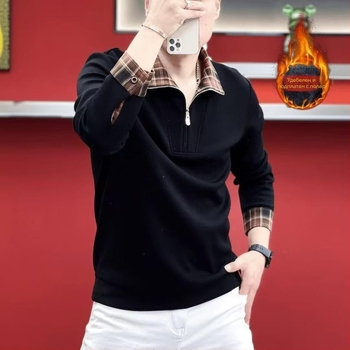 Мъжки суитшърт с яка, подплатен флисом и дебел за зима, ежедневен стил