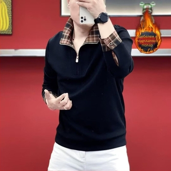 Мъжки суитшърт с яка, подплатен флисом и дебел за зима, ежедневен стил