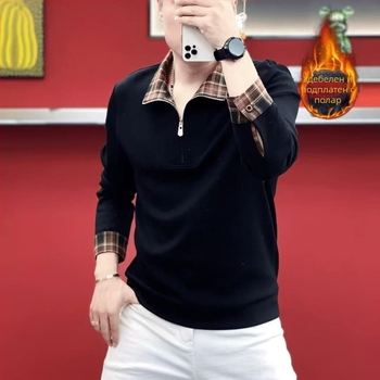 Мъжки суитшърт с яка, подплатен флисом и дебел за зима, ежедневен стил