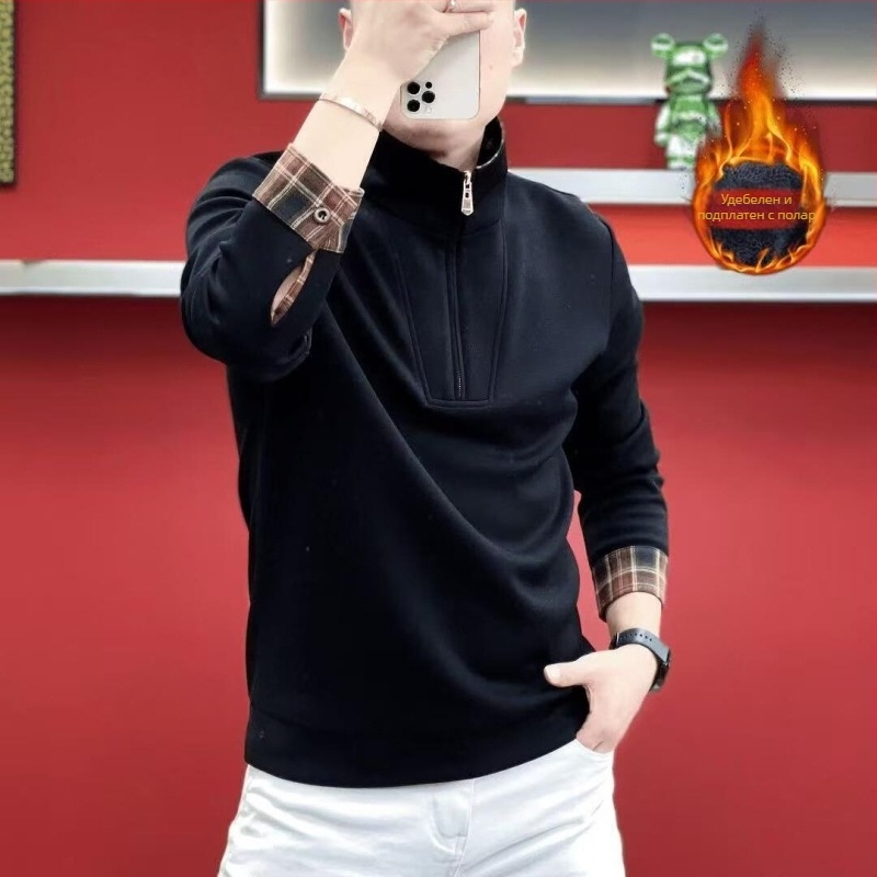 Мъжки суитшърт с яка, подплатен флисом и дебел за зима, ежедневен стил