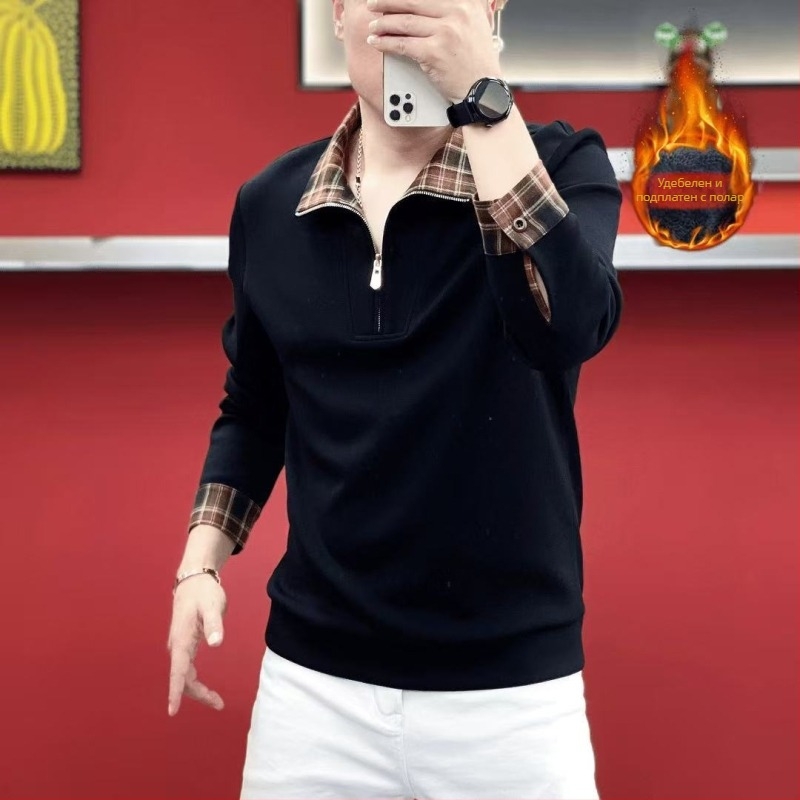 Мъжки суитшърт с яка, подплатен флисом и дебел за зима, ежедневен стил