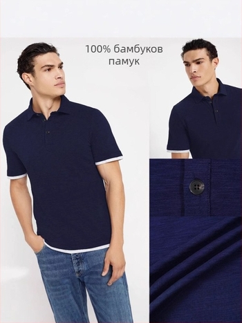 BC Brand мъжко поло от чист памук-бамбук със слуб текстура, яка Turn-Down и полузатворено деколте, 180 g/m² - 37137