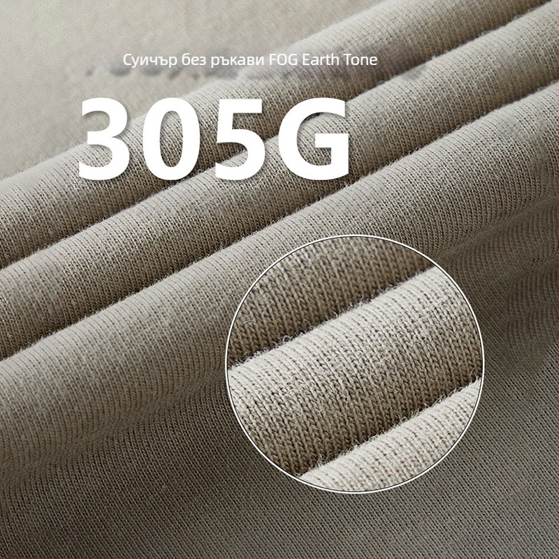 Мъжки безръкав потник за лято 2025, свободен крой, цвят earth-tone Fog, 100% памук, тежък плат 300 g, уличен стил
