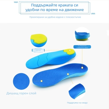 Детски PU стелки за плоско ходило с опора за свода, ортопедични, ударопоглъщащи